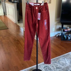Red high waist skinny jeans
